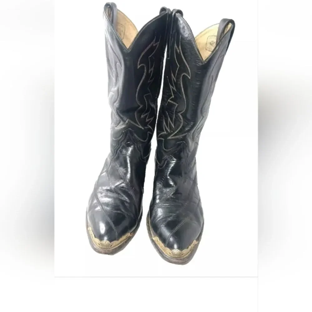 Cazador Black EEL Skin Leather Western Boots Sz 10 D Toe Tips  & Heel Guards